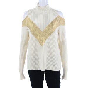Zoe Jordan Womens Sweater White Merino Wool Mock Neck Geometric Size XS